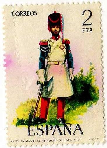 2351.- Uniformes Militares. VI grupo. Gastador de Infanteria de Linea (1821)