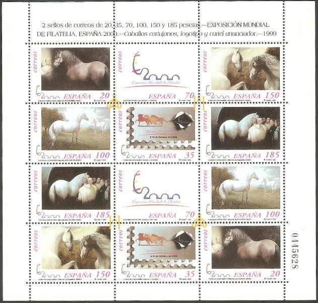 3679 a 3684 A - Exposición Mundial de Filatelia España 2000, caballos cartujanos