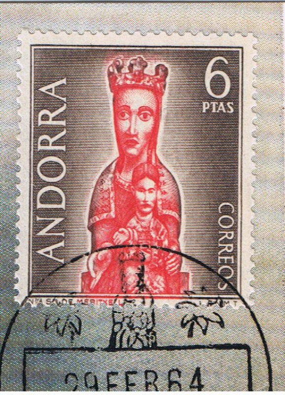 Andorra.  Virgen de Meritxell.  Primer día de circulación del sello