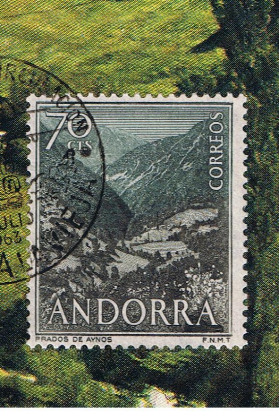 Andorra.  Prados de Anyos.  Primer día de circulación del sello