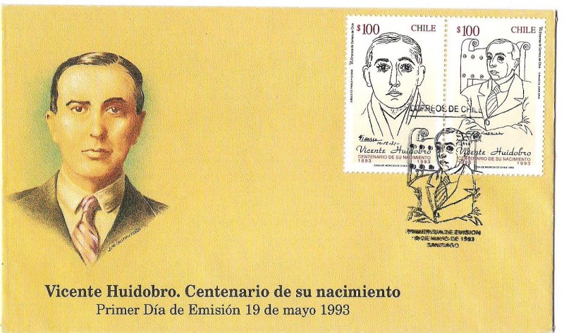SOBRE PRIMER DIA DE EMISION - VICENTE HUIDOBRO, CENTENARIO DE SU NACIMIENTO