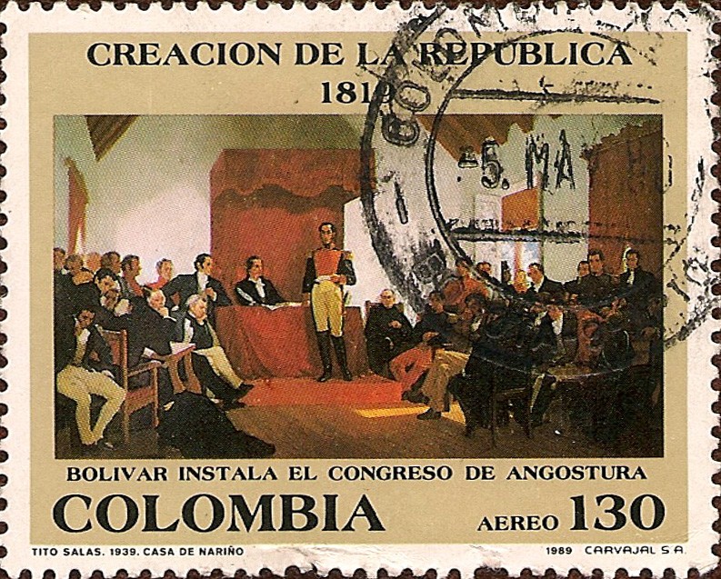 Creación de la República 1819. Bolívar instala el Congreso de Angostura.