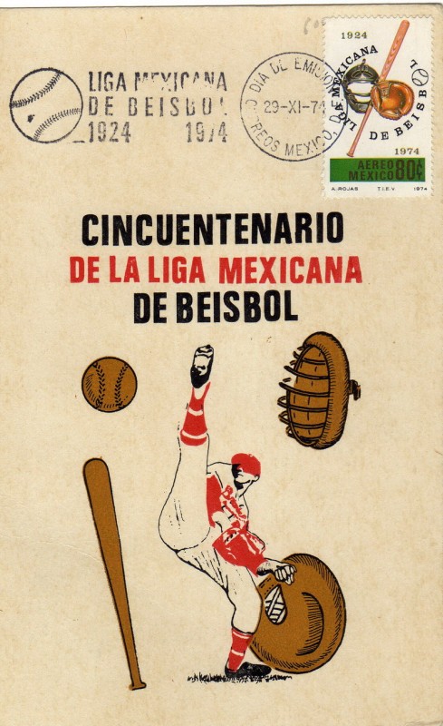 Tarjeta máxima de México primer día de emisión-Cincuentenario de la liga Mexicana de beisbol.