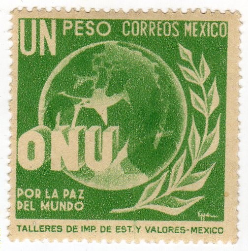 Sello nuevo de México mint-ONU por la paz del mundo