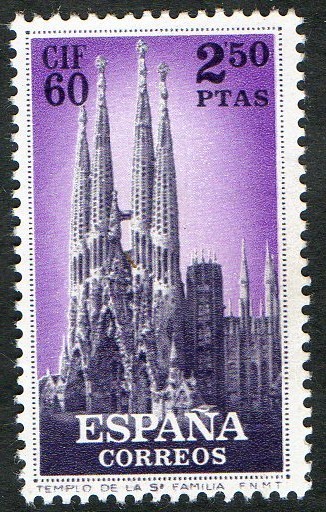 1283- I CONGRESO INTERNACIONAL FILATELIA. BARCELONA. TEMPLO DE LA SAGRADA FAMILIA.
