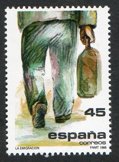 2846- LA EMIGRACIÓN. FIGURA DE UN HOMBRE CON MALETA, ALEJÁNDOSE.
