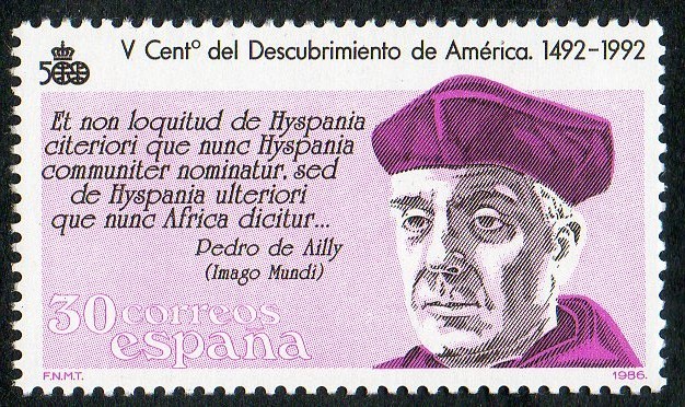 2863-  V CENTENARIO DEL DESCUBRIMIENTO DE AMÉRICA. PEDRO DE AILLY ( 1380-1454 ).