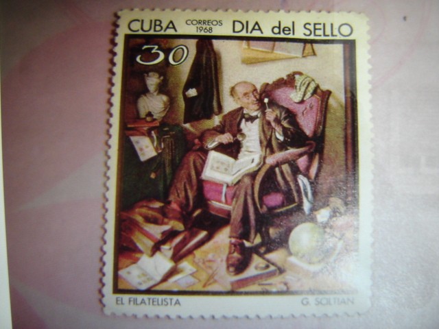 CUBA CORREOS 1968 DIA DEL SELLO EL FILATELISTA G. SCILTIAN