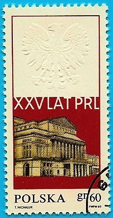 Gran Teatro reconstruido de Varsovia - 25 Anivº Rep. Popular - Aguila blanca en relieve