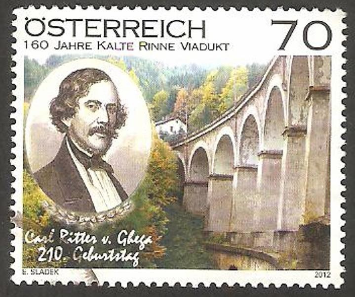 2802 - Carl Ritter von Ghega, 160 anivº del viaductor Kalte Rinne
