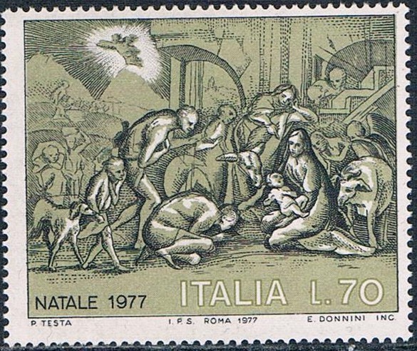 NAVIDAD 1977. ADORACIÓN DE LOS PASTORES POR PIETRO TESTA. Y&T Nº 1328