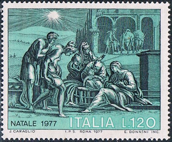 NAVIDAD 1977. ADORACIÓN DE LOS PASTORES POR O. JACOPO CARAGLIO. Y&T Nº 1329