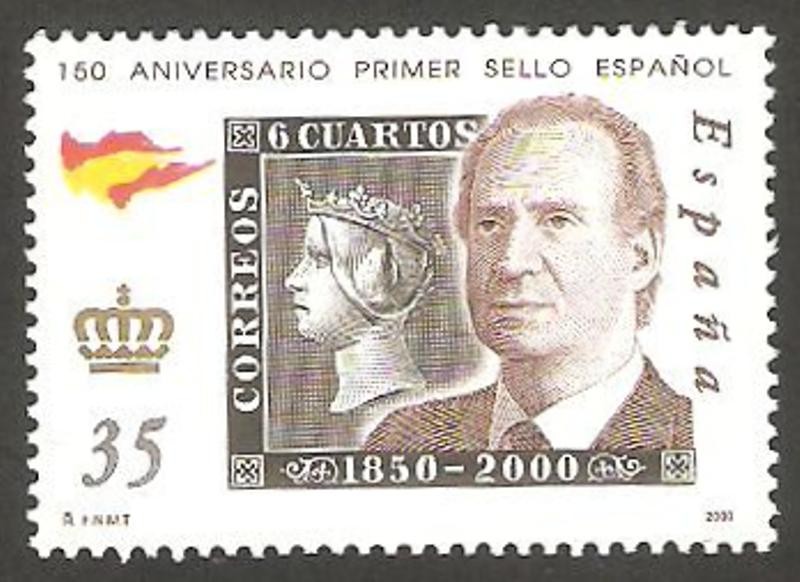 3688 - 150 anivº del primer sello español, Juan Carlos I