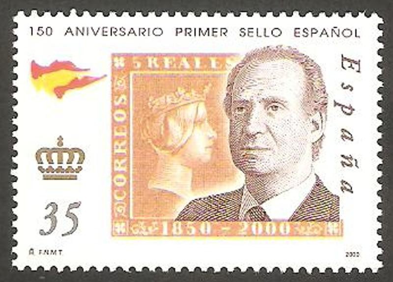 3689 - 150 anivº del primer sello español, Juan Carlos I