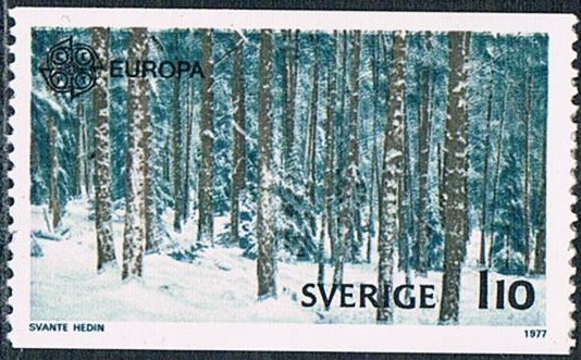 EUROPA 1977. PAISAJES SUECOS. EL BOSQUE NEVADO. Y&T Nº 970