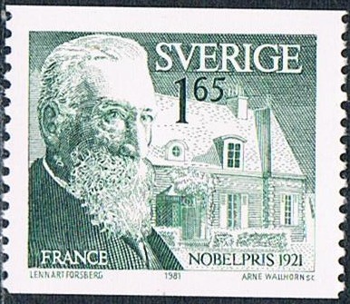 LAUREADOS CON EL PREMIO NOBEL EN 1921. ANATOLE FRANCE, LITERATURA. Y&T Nº 1156