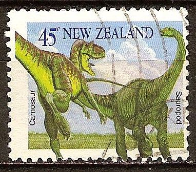 Animales prehistóricos. Carnosaur y el saurópodo.