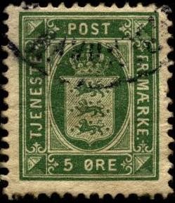 Timbre de servicio, escudo de Dinamarca 1875-1902 5 ores