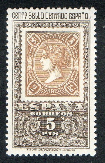 1691- Centenario del primer sello dentado. sello de 2 reales de 1865.