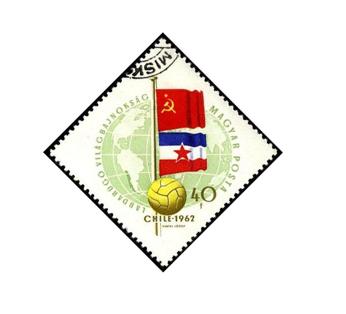 Mundial futbol Chile 1962 banderas de Rusia y Yugoslavia.