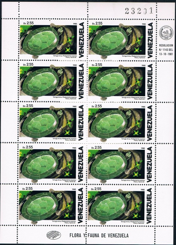 MINIPLIEGO FLORA Y FAUNA VENEZOLANAS. TORTUGA ARAU. Y&T Nº 1112