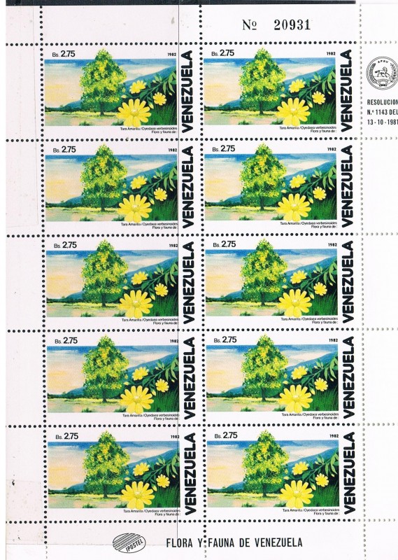 MINIPLIEGO FLORA Y FAUNA VENEZOLANAS. TARA AMARILLA. Y&T Nº 1113
