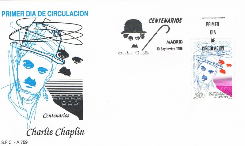 SPD CENTENARIOS 1989. CHARLIE CHAPLIN, CHARLOT. ED Nº 3014
