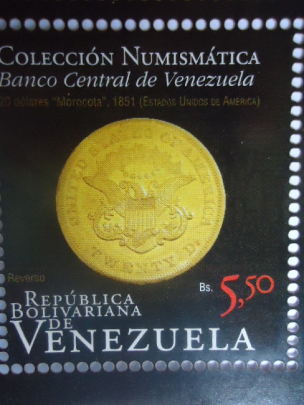 Colección Numismática.Bco.Central de Venezuela.Emisión Filatélica conmemorativa Año del Oro.(4de6)