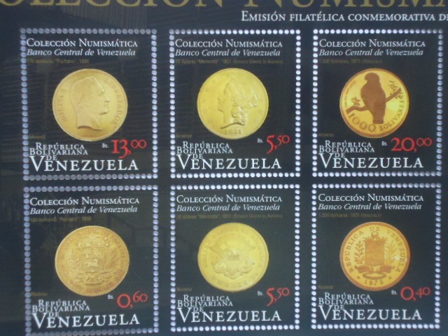 Colección Numismática. Banco Central de Venezuela. Emisión Filatélica conmemorativa del Año del Oro 