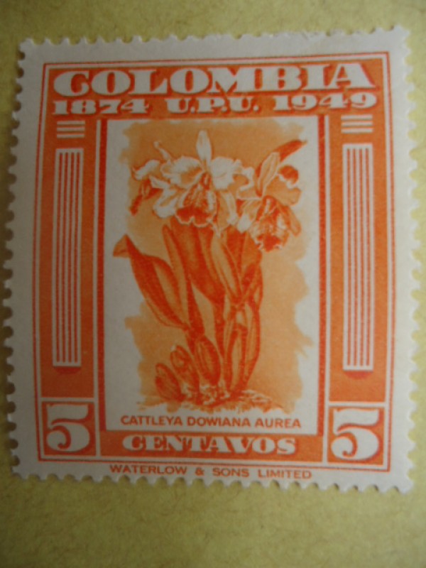 75° Aniversario de la Unión Postal Universal (Scott/443/9)-CATTLEYA  DOWIANA AUREA-Colombia 1874 U.P