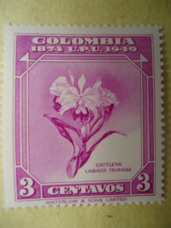 75° Aniversario de la Unión Postal Universal (Scott/443/9)-CATTLEYA  LABIATA  TRIANIAE-Colombia 1874