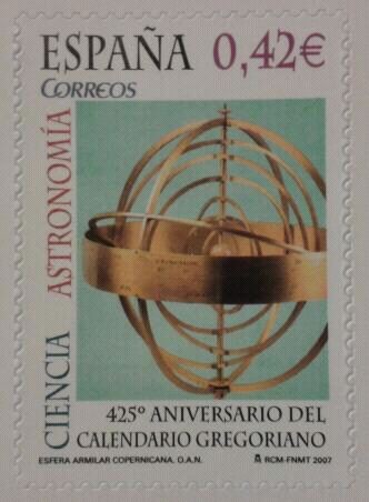 425° Aniversario del calendario gregoriano ( ciencia y astronomia) esfera armilar copernicana. O.A.N