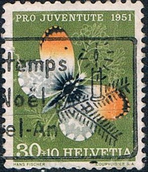 PRO JUVENTUD 1951. MARIPOSAS. AURORA. Y&T Nº 515