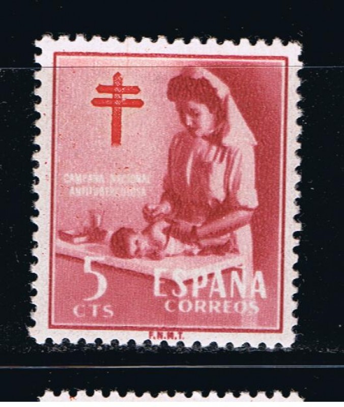 Edifil  1121  Pro Tuberculosos. Cruz de Lorena en rojo.  
