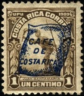 Juan Santa María. UPU 1909. Sobreimpreso bolsa de café en 1922.