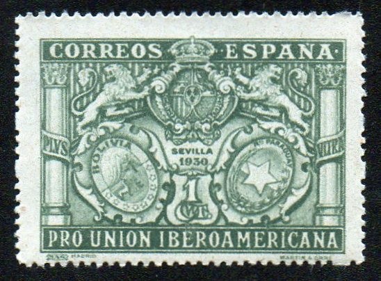 Pro Unión Iberoamericana - Sevilla 1930 - Escudos de España, Bolivia y Paraguay
