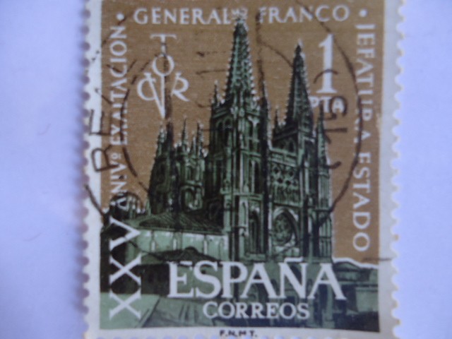 XXV  Aniversario Exaltación. General Franco a la Jefatura de Estado. Catedral. Edfil:1373