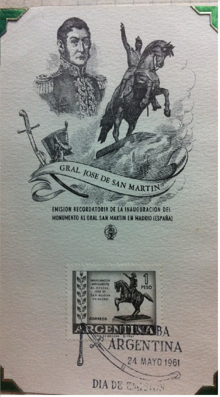 Recordatoria de la inauguracion del monumento del Gral. San Martin en Madrid (España)