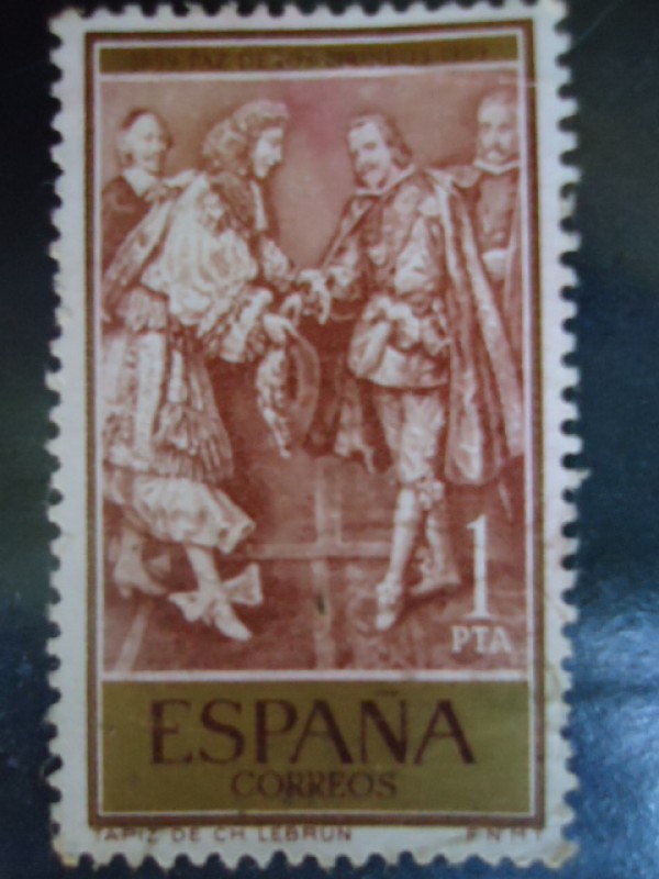 III Cent. del Tratado de Paz de los Pirineos.Tapiz de CHarles Le Brun-Felipe IV y Luis XIV-1659-1959