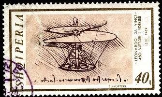 Leonardo da Vinci, 450 aniv. fallecimiento. Diseño de helicóptero.