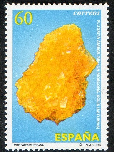 3409- Minerales de España. Fluroita ámbar , de la mina de la Moscona, Solis (Asturias ).