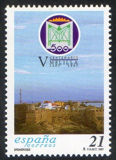 3505- Efemérides. Quinto centerario de Melilla. Panorámica de la ciudad.
