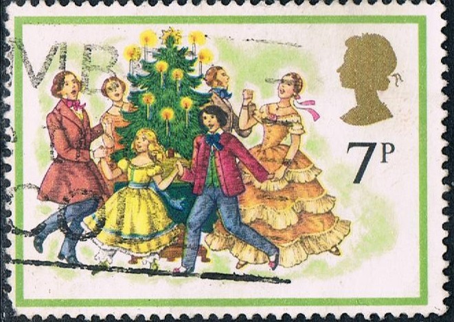 MUSICOS Y CANTORES DE NAVIDAD. CANTANDO ALREDEDOR DEL ÁRBOL, MEDIADOS DEL SIGLO XIX. Y&T  Nº 876