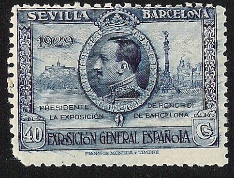 Rey Alonso XIII y vista de Barcelona