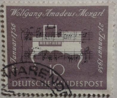 wolfgang amadeus mozart. deutsche bundespost. 27 januar 1756. 27 januar 1956