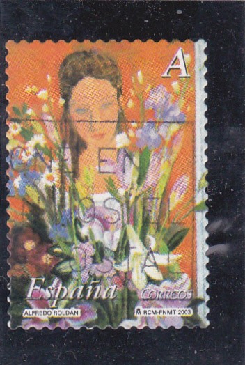 La mujer y las flores- Pintor Alfredo Roldán     (M)