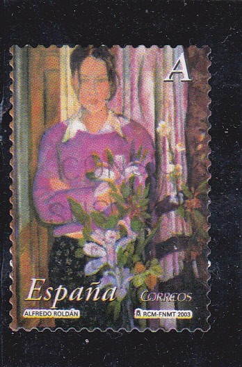La mujer y las flores- Pintor Alfredo Roldán     (M)