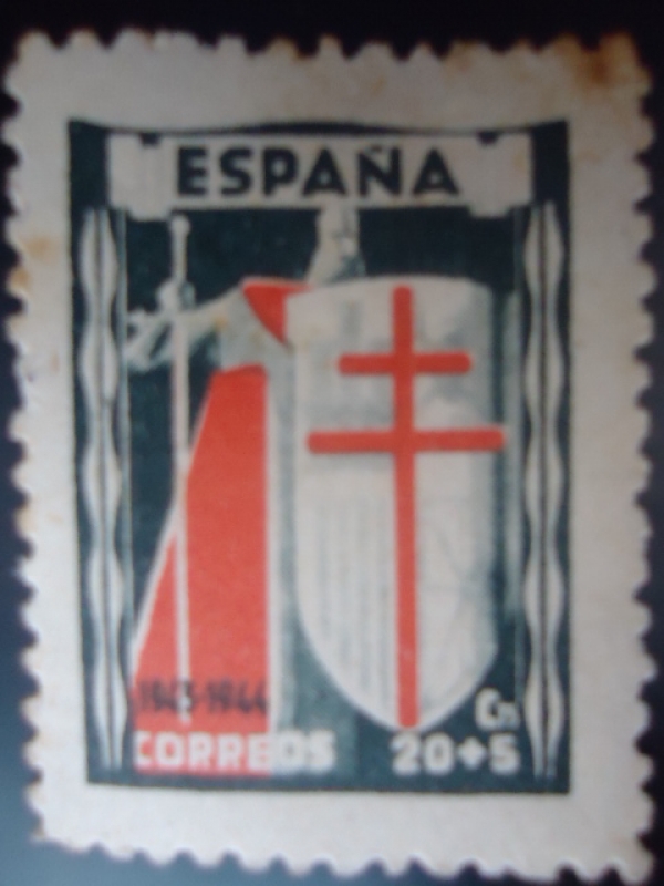 Ed:970- Pro Tuberculoso. Cruz de Lorena en Rojo.(ó Cruz de Anjon) - España 1943-1944