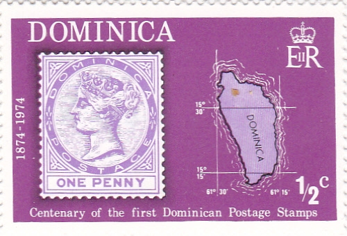 Centenario primera emisión del sello en Dominica 1874-1974