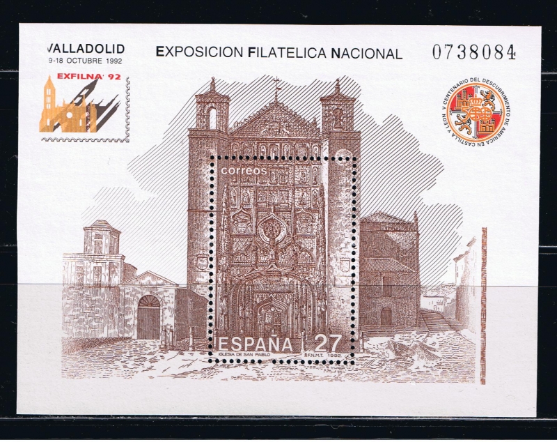 Edifil  3222  Exposición Filatélica Nacional Exfilna´92.  